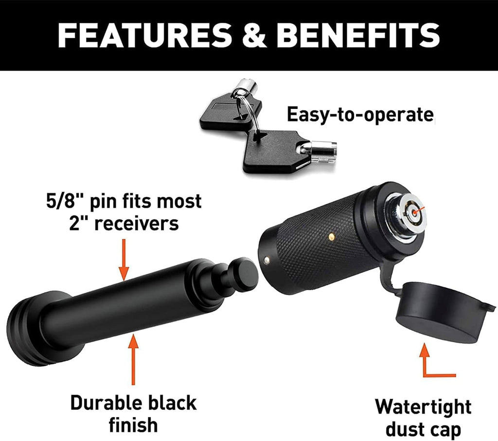 American Flag Trailer Hitch Cover for 2 Inch Receivers（With 5/8-Inch Pin Diameter Trailer Hitch Lock ） (Black)