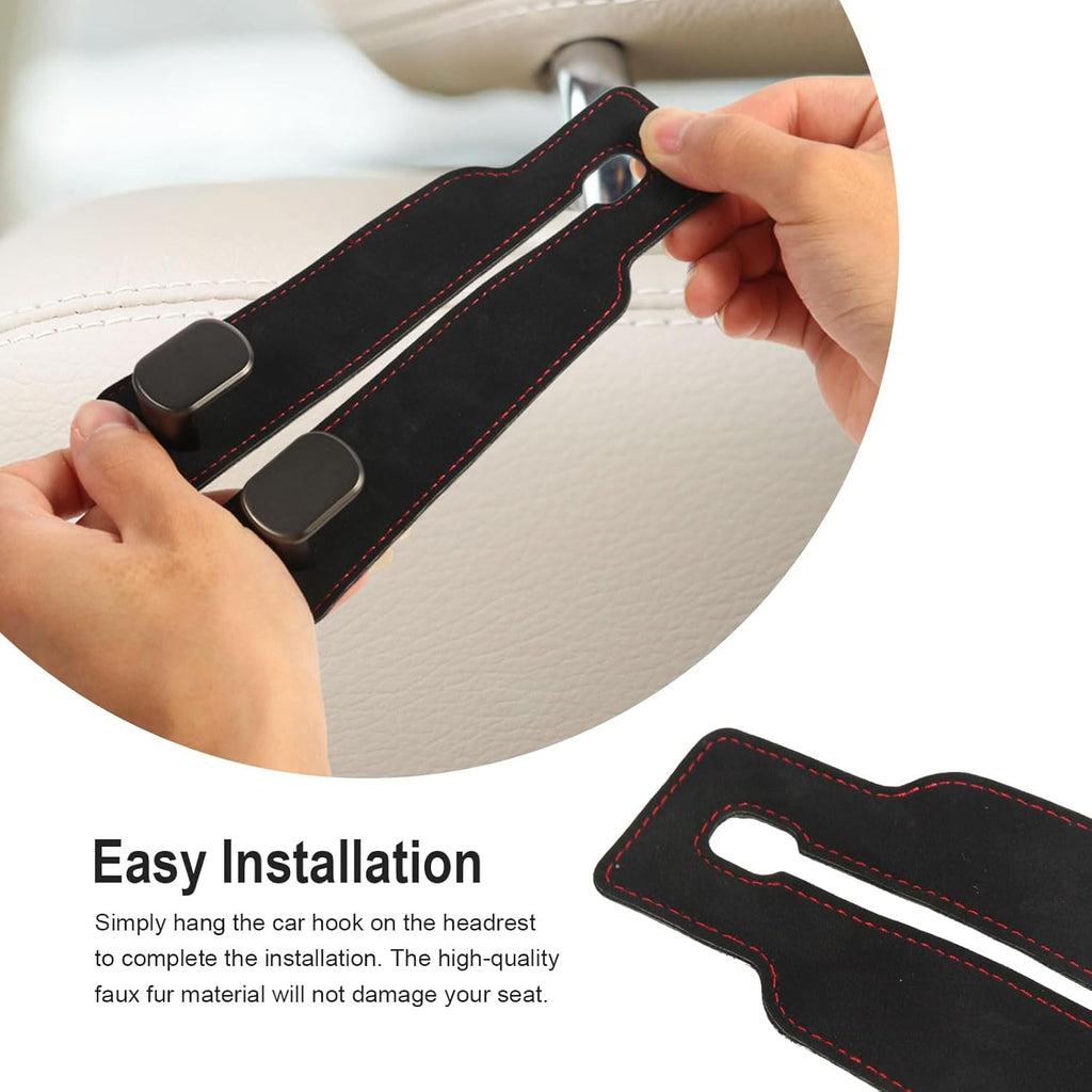 2 Pcs Multifunctional Headrest Hooks for Car, Premium Suede Material Purse Holder for Car, Double Car Seat Hooks for Headrest, Car Headrests Hook Fits Universal Car Seat Back Storage Hook