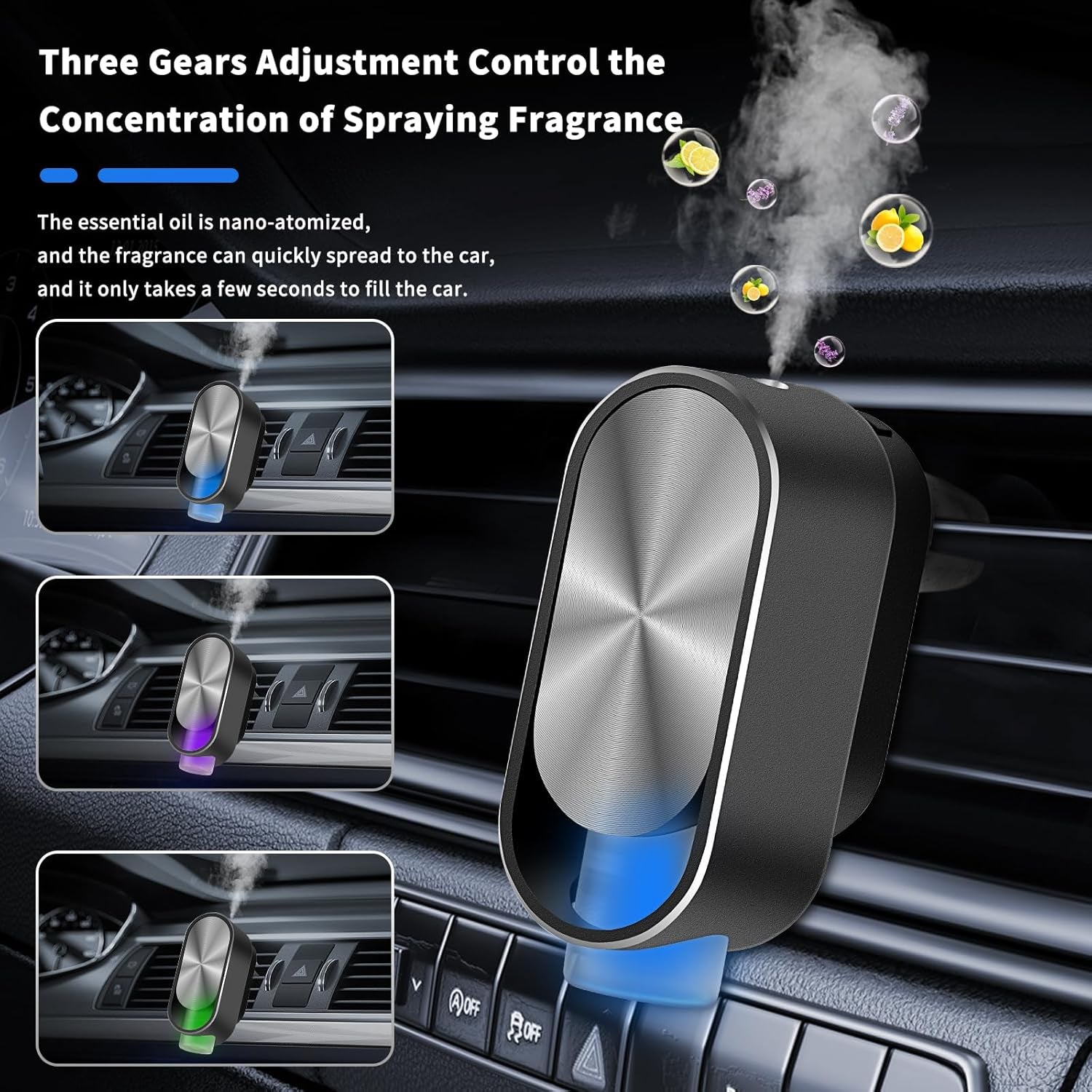 Smart Air Freshener Car Diffuser Aroma Spray Automatic Interior Car Air Freshener(Diffuser with 4 Essential Oil) (Channel)