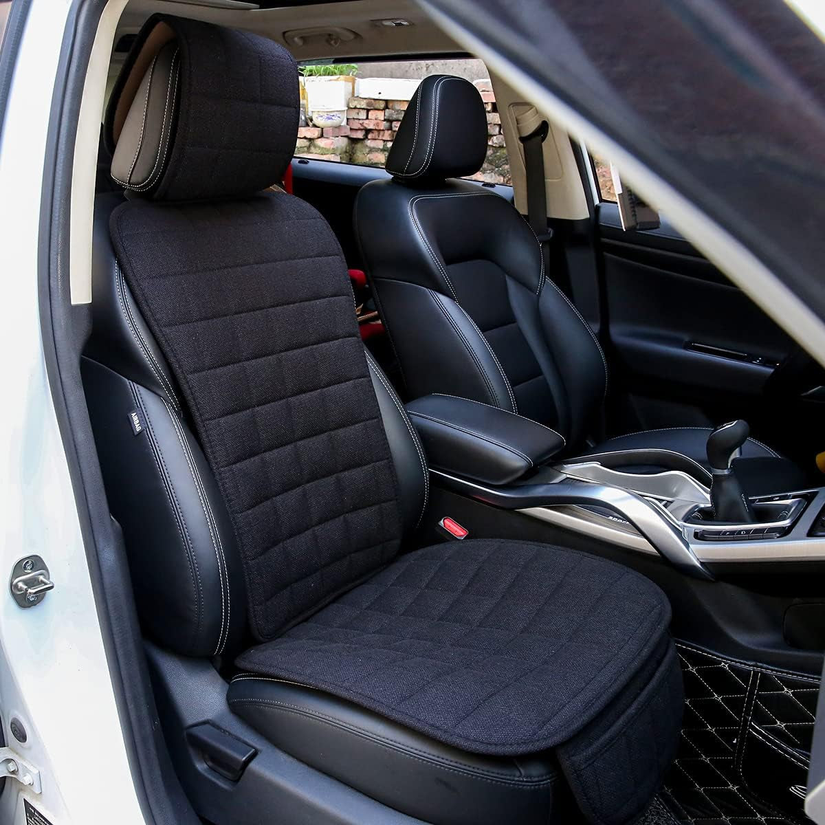 Cooling Car Seat Covers,Cloth Seat Covers for Cars,Linen Car Seat Protector,Front Seat Only Universal Fits Most Automotive,Vans,Suvs,Trucks Black