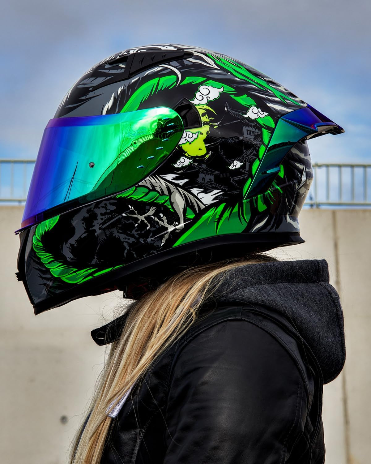 Motorcycle Helmet Full Face with Pinlock Compatible Clear&Tinted Visors and Fins Street Bike Motocross Casco DOT Model Z501(Legend Green, Medium)