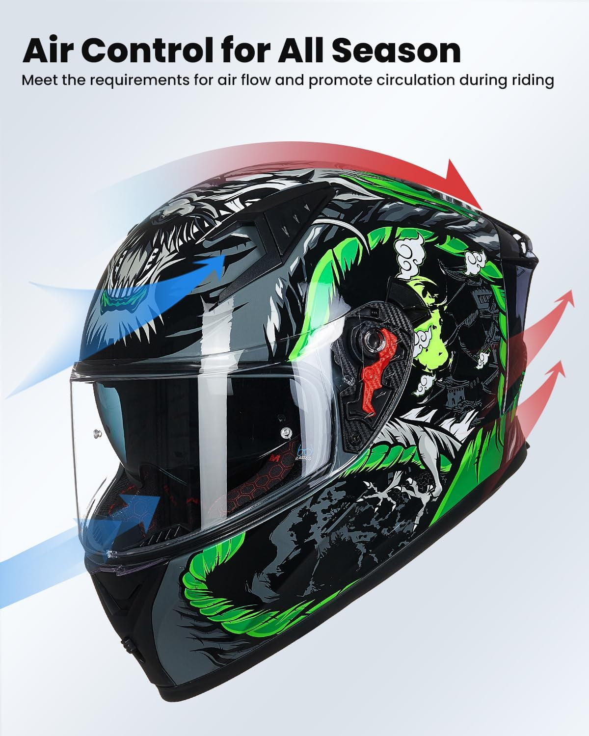 Motorcycle Helmet Full Face with Pinlock Compatible Clear&Tinted Visors and Fins Street Bike Motocross Casco DOT Model Z501(Legend Green, Medium)