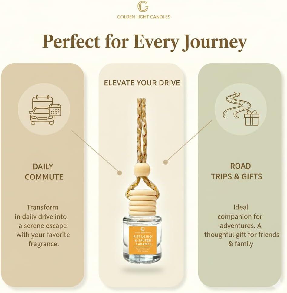 Car Air Freshener Hanging Diffuser 2 Pack – Pistachio & Salted Caramel Scent, 45+ Days Long Lasting Essential Oil Fresheners, Made in USA, Cute Car Diffuser for Women