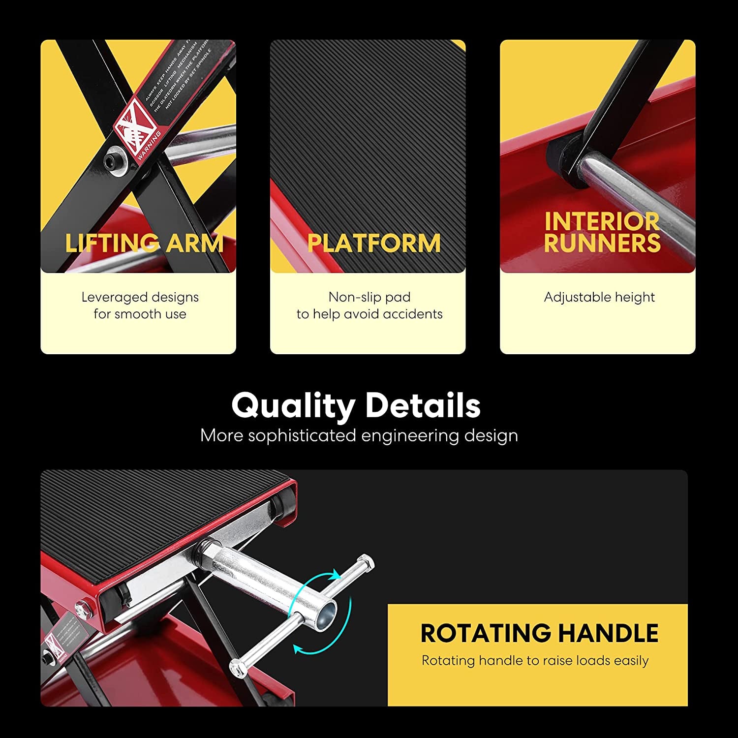 1100 LBS Motorcycle Lift Scissor Jack, Wide Deck Hoist Stand, Height Adjustable Center Stand with Crank, Steel Lift for Cruiser, Dirt Bike, ATV - Red