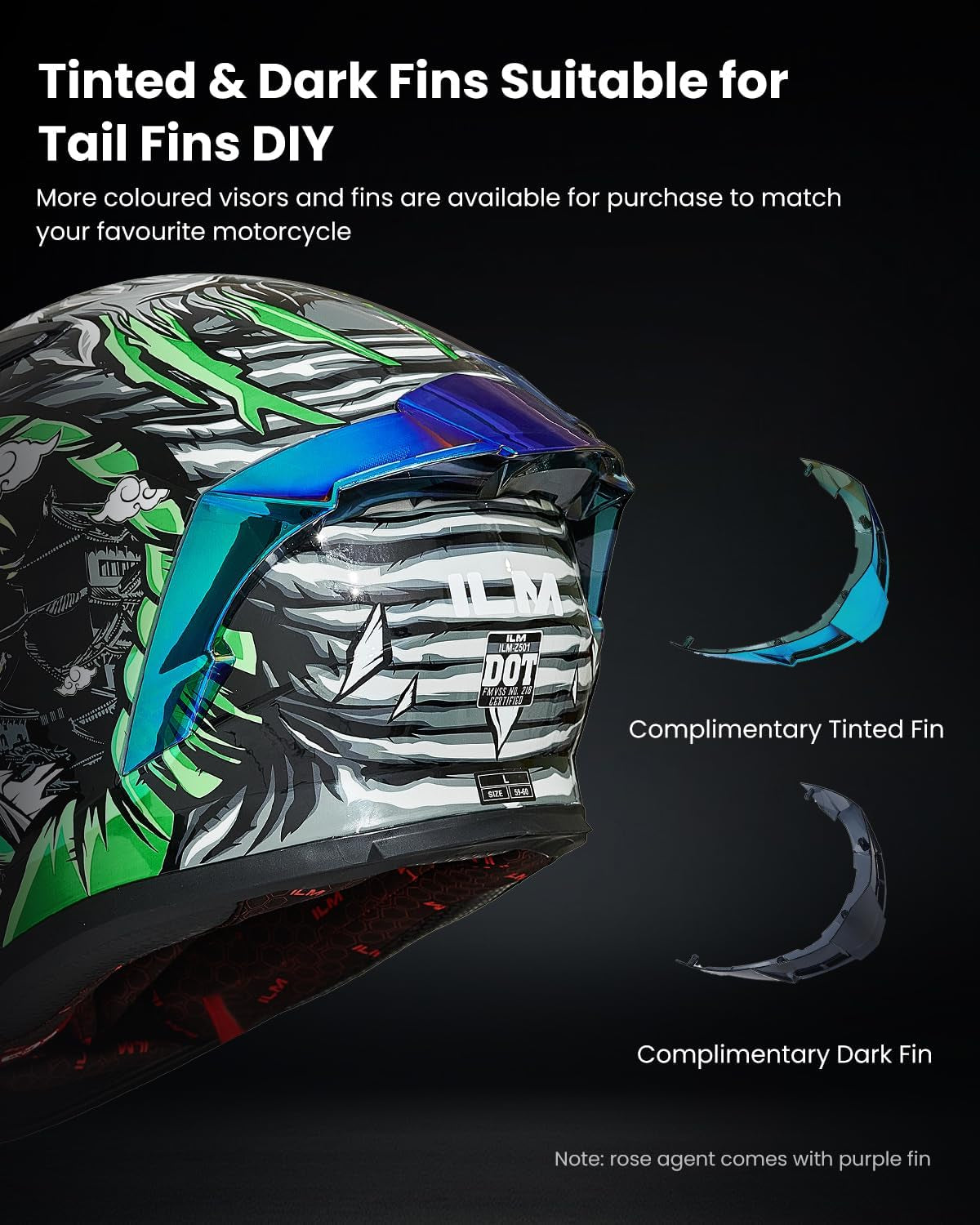 Motorcycle Helmet Full Face with Pinlock Compatible Clear&Tinted Visors and Fins Street Bike Motocross Casco DOT Model Z501(Legend Green, Medium)